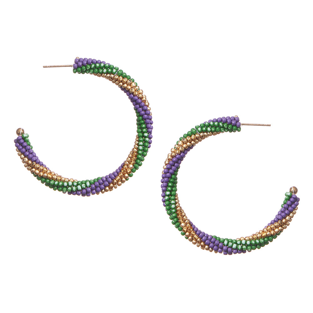 iLLASPARKZ Mardi Gras Seed Beaded Hoop Earrings