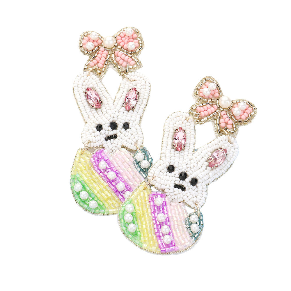 iLLASPARKZ Seed Beaded Easter Bunny Ribbon Egg Earrings