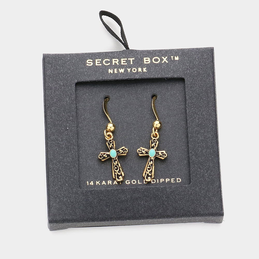 iLLASPARKZ Secret Box _ 14K Gold Dipped Enamel Pointed Cross Dangle Earrings