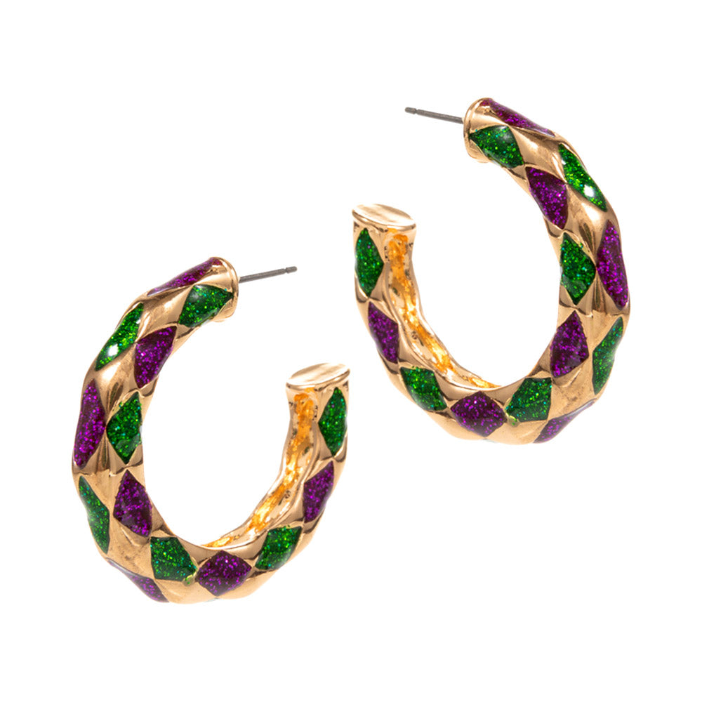 iLLASPARKZ Mardi Gras Glittered Hoop Earrings