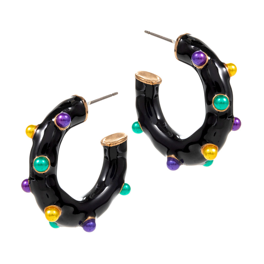 iLLASPARKZ Mardi Gras Pearl Embellished Hoop Earrings