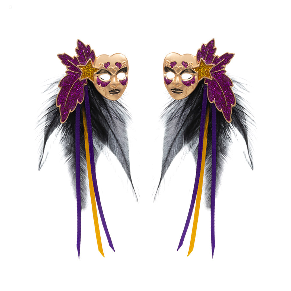 iLLASPARKZ Mardi Gras Masquerade Mask Feather Earrings