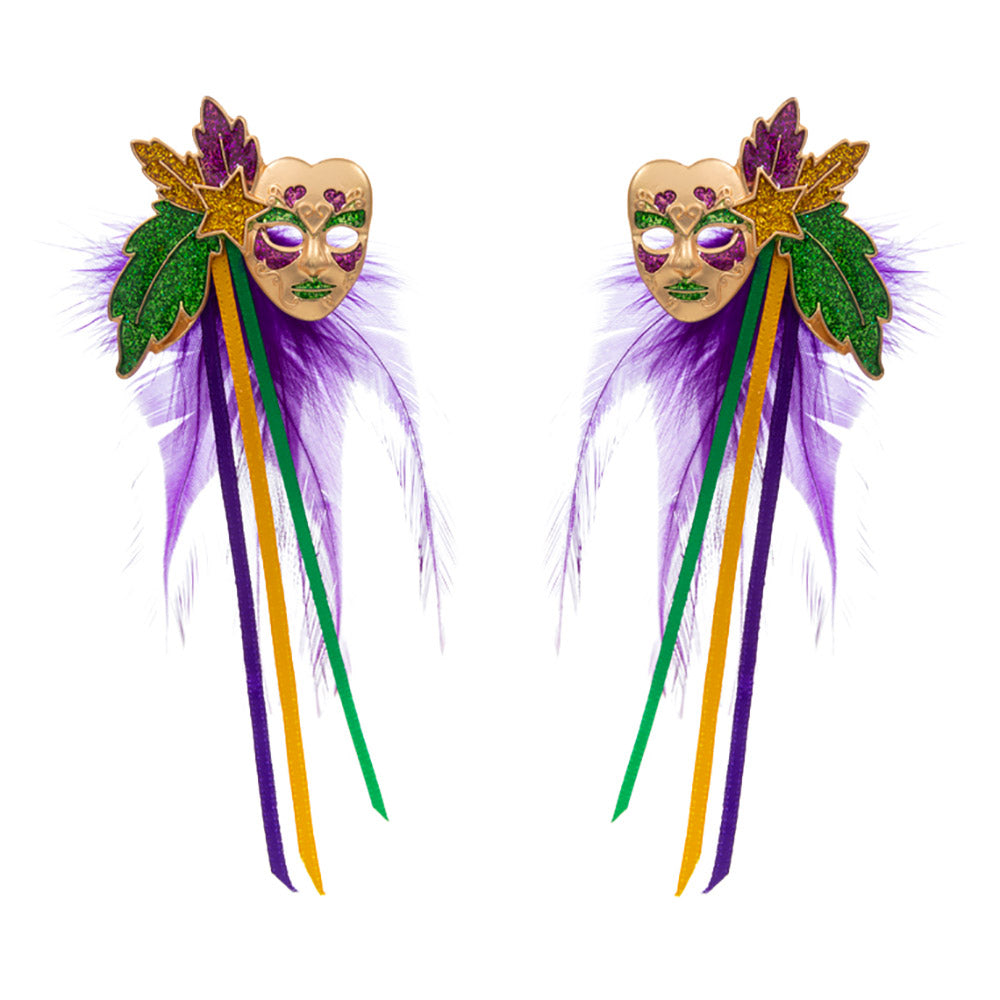 iLLASPARKZ Mardi Gras Masquerade Mask Feather Earrings