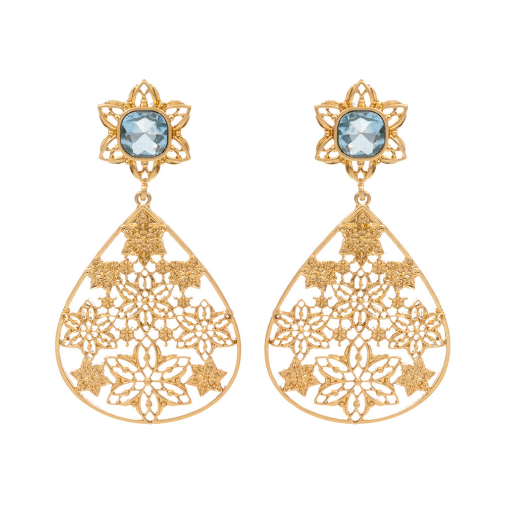 iLLASPARKZ Square Stone Accented Metal Teardrop Snowflake	Filigree Dangle Earrings