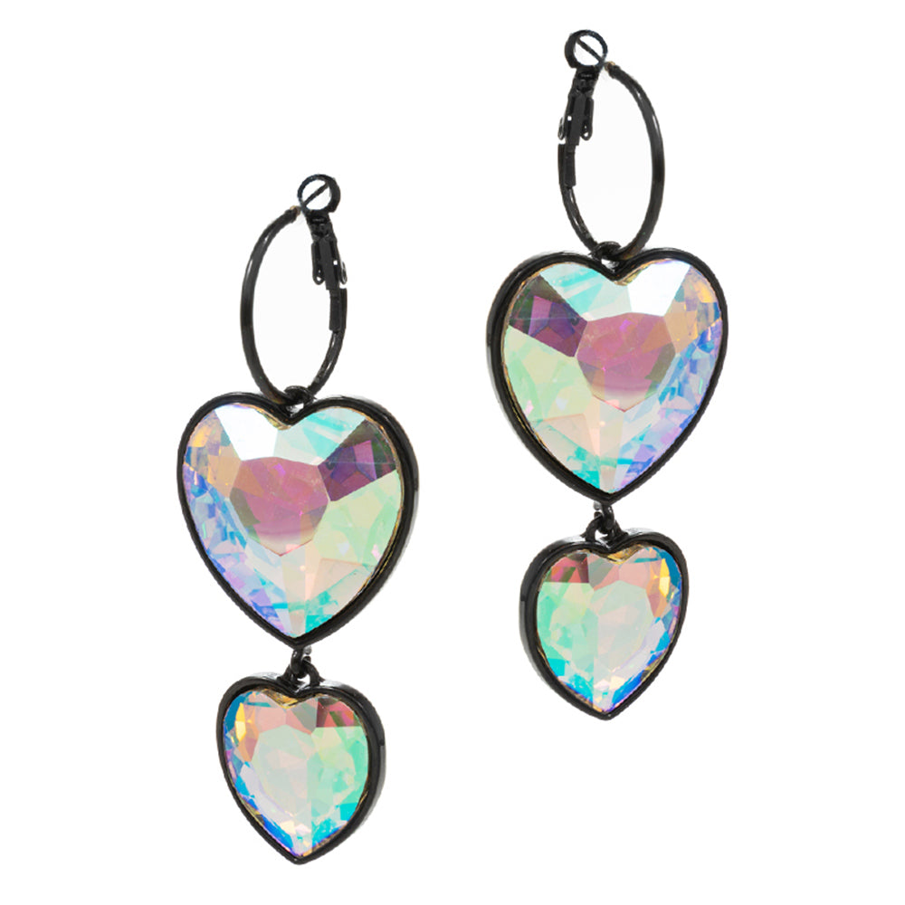 iLLASPARKZ Crystal Stone Double Heart Link Dropdown Earrings