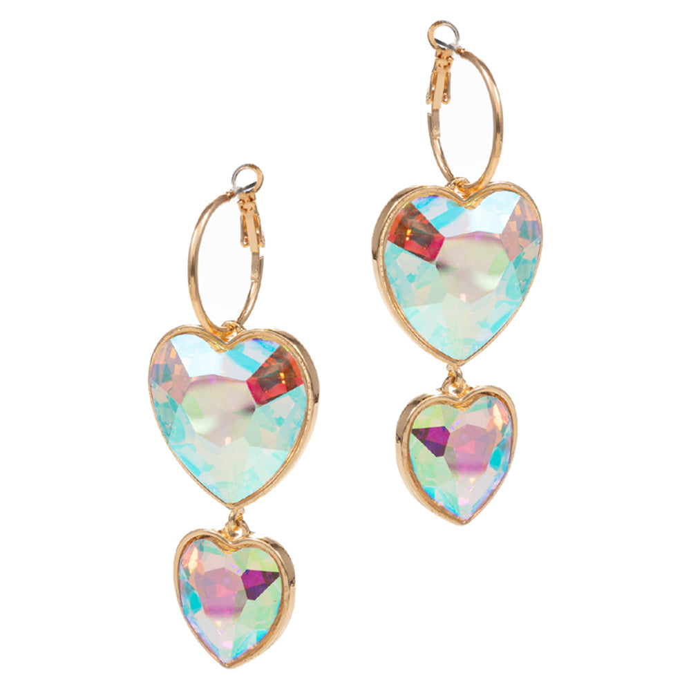 iLLASPARKZ Crystal Stone Double Heart Link Dropdown Earrings