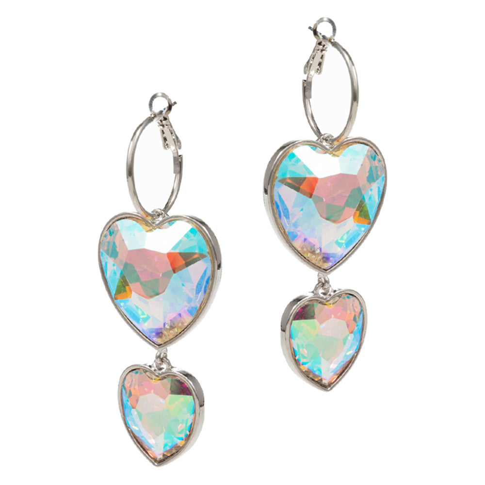 iLLASPARKZ Crystal Stone Double Heart Link Dropdown Earrings