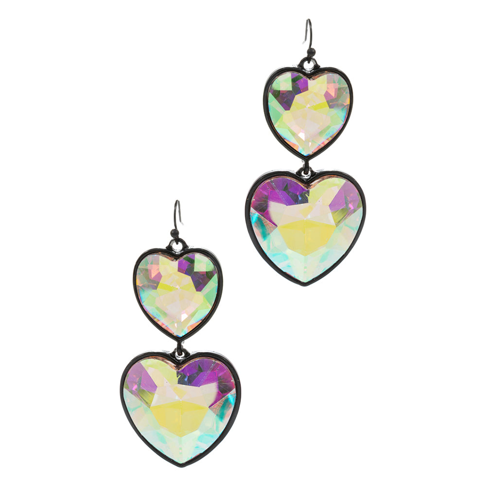 iLLASPARKZ Crystal Stone Double Heart Link Dropdown Earrings