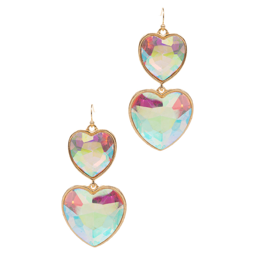 iLLASPARKZ Crystal Stone Double Heart Link Dropdown Earrings