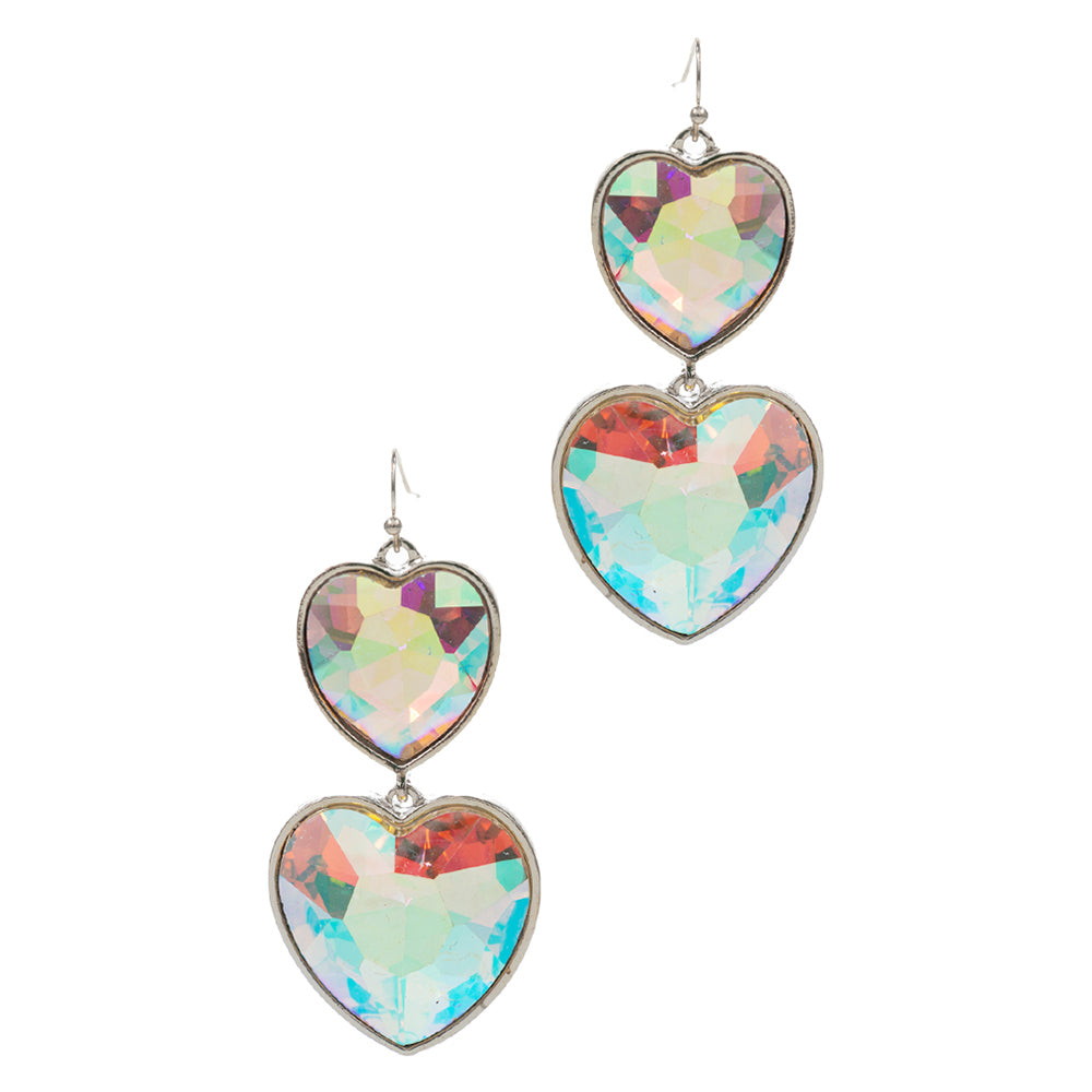 iLLASPARKZ Crystal Stone Double Heart Link Dropdown Earrings