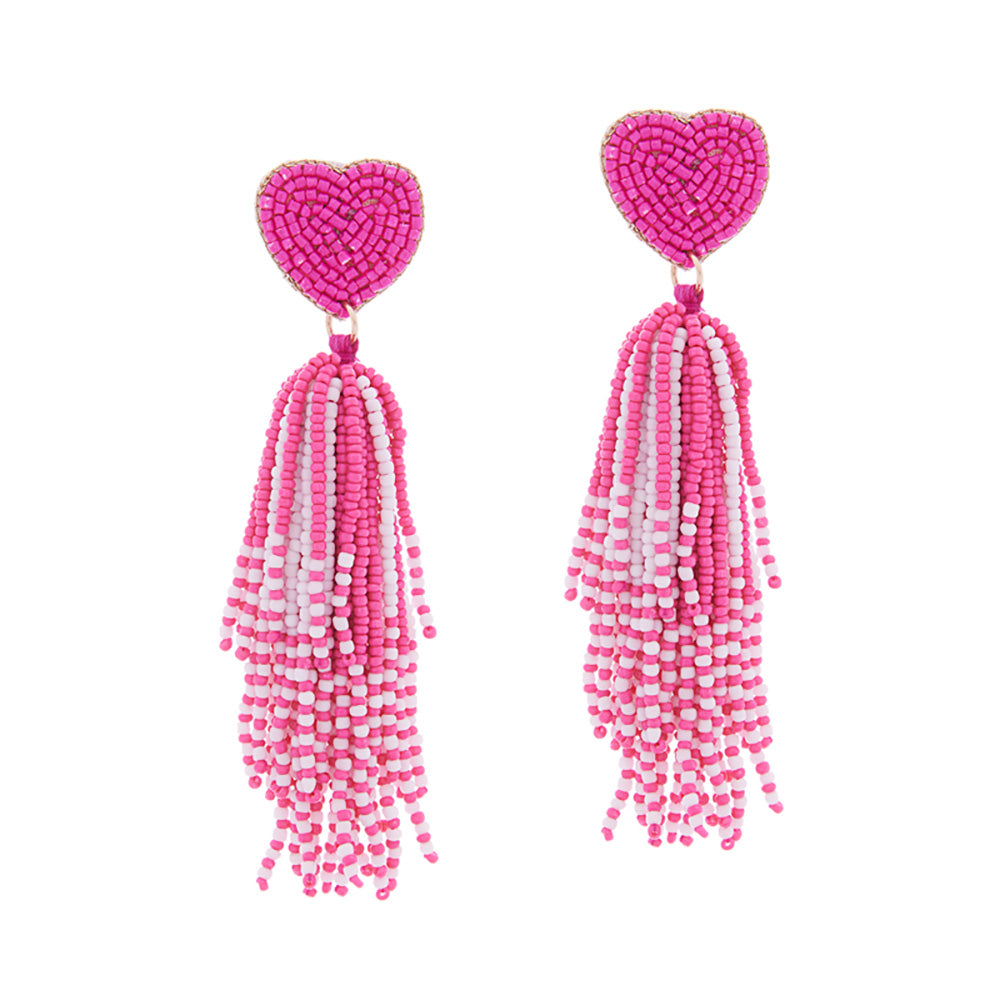 iLLASPARKZ Heart Seed Beaded Tassel Dangle Earrings