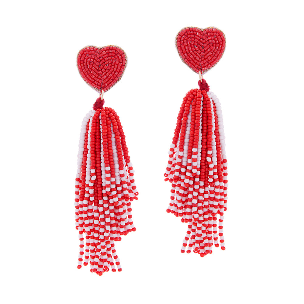 iLLASPARKZ Heart Seed Beaded Tassel Dangle Earrings