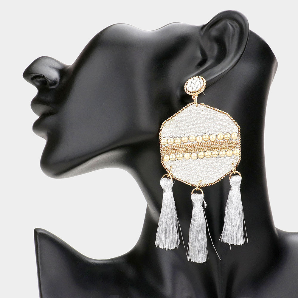 iLLASPARKZ Studded Leather Triple Tassel Earrings