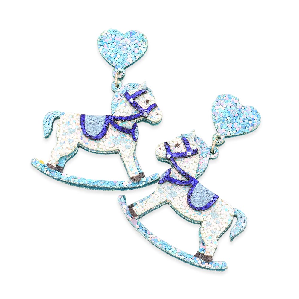 iLLASPARKZ Glittered Heart Rocking Horse Link Dangle Earrings