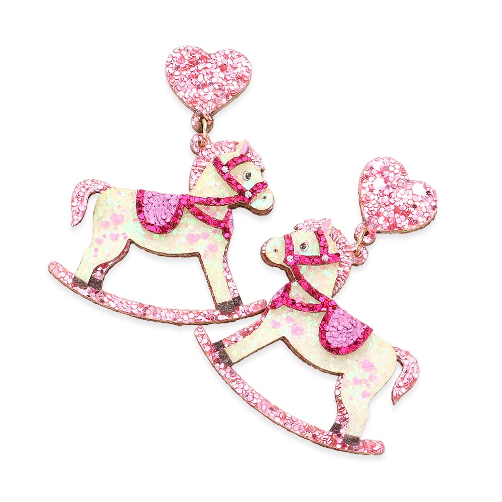 iLLASPARKZ Glittered Heart Rocking Horse Link Dangle Earrings