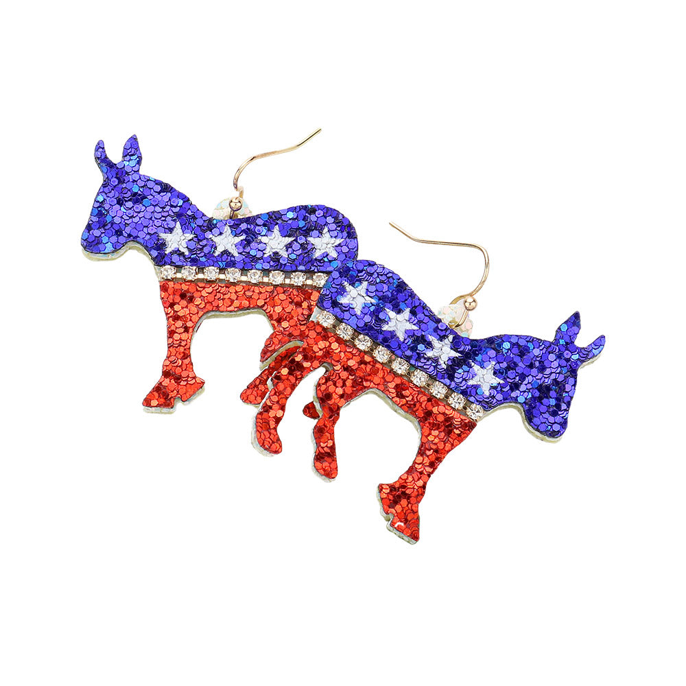 iLLASPARKZ Glittered American USA Democrat Donkey Dangle Earrings