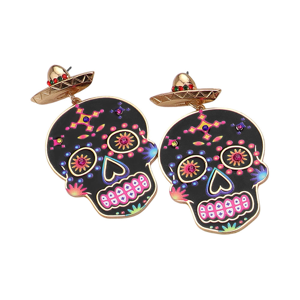 iLLASPARKZ Stone Pointed Enamel Sugar Skull Dangle Earrings