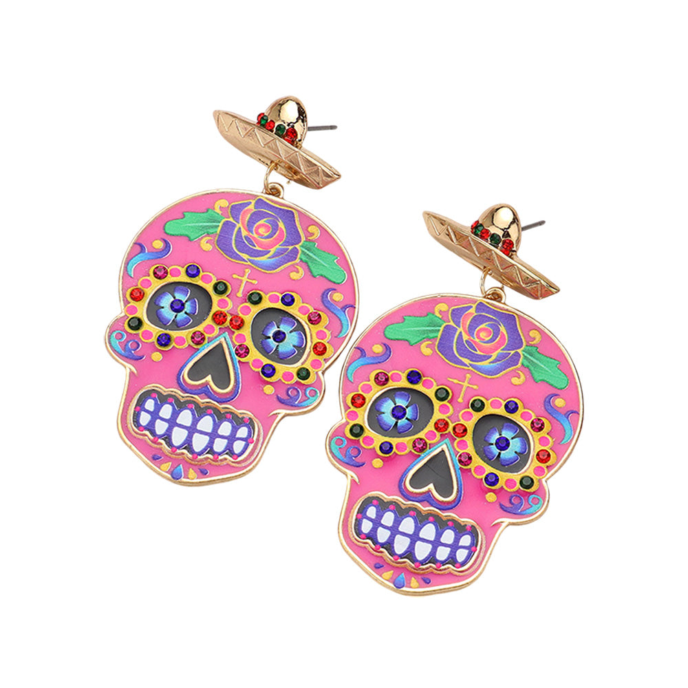 iLLASPARKZ Stone Pointed Enamel Sugar Skull Dangle Earrings