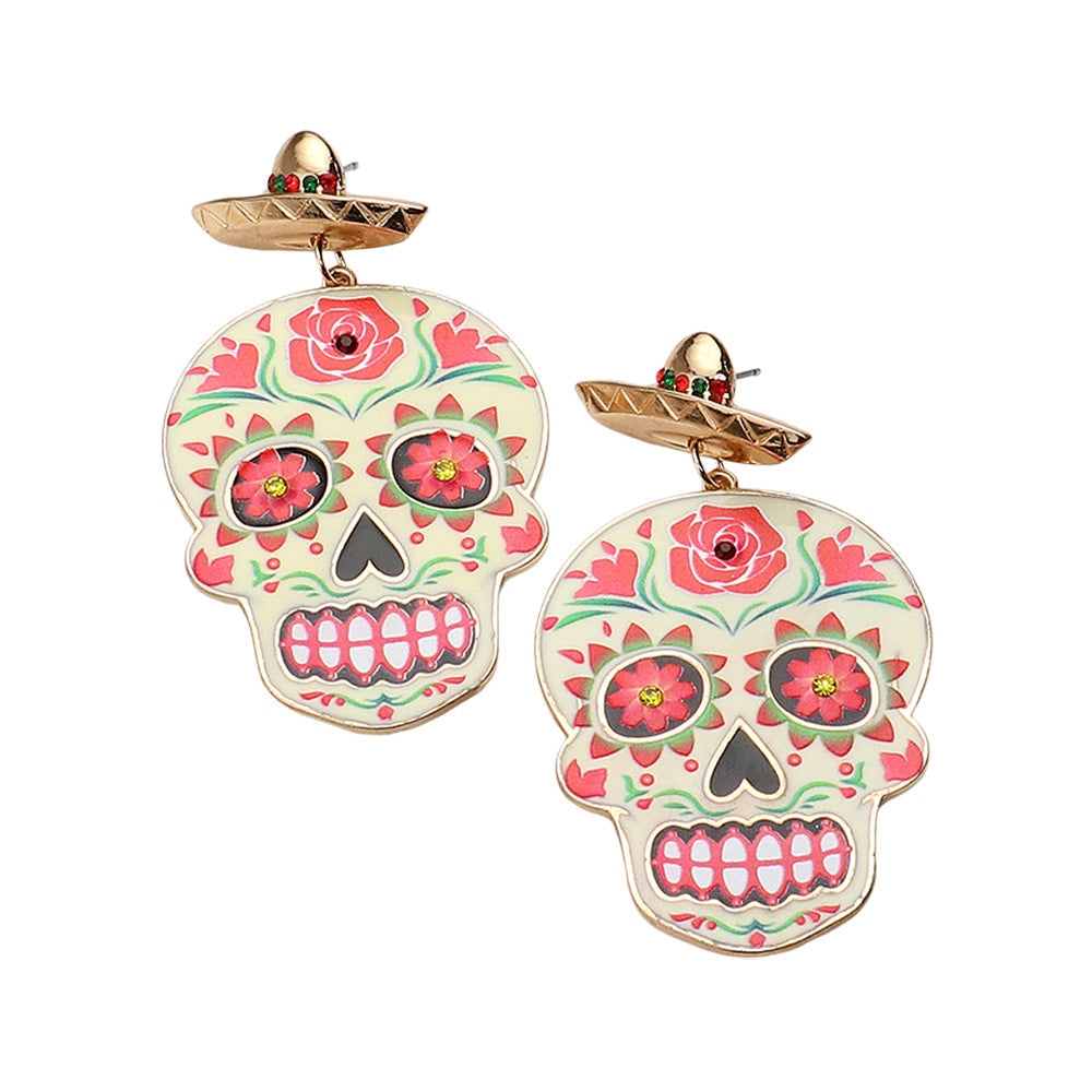 iLLASPARKZ Stone Pointed Enamel Sugar Skull Dangle Earrings