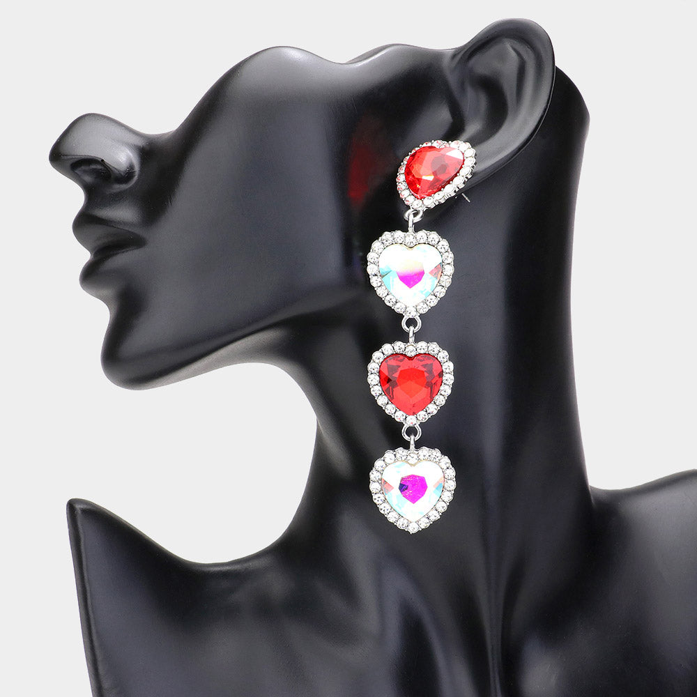 iLLASPARKZ Rhinestone Trim Heart Stone Link Dangle Earrings