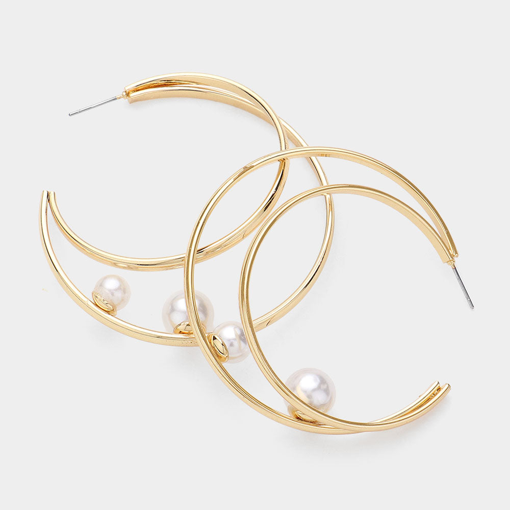 iLLASPARKZ Pearl Pointed Crescent Hoop Earrings