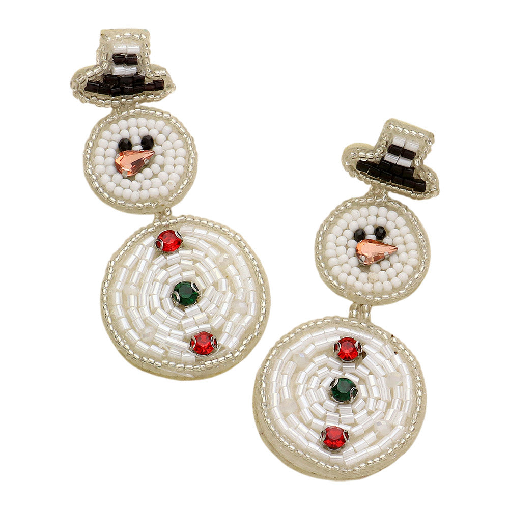 iLLASPARKZ Felt Back Stone Pointed Seed Beaded Snowman Dangle Earrings