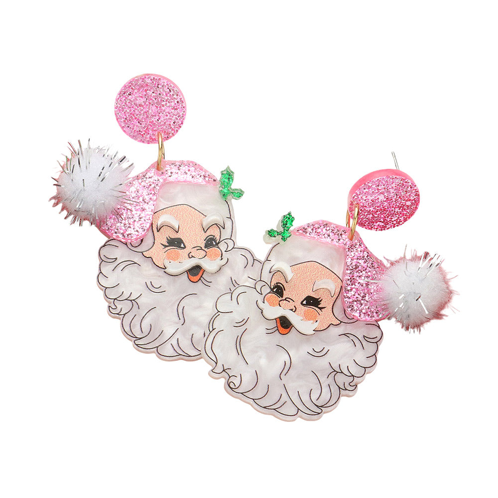 iLLASPARKZ Glittered Resin Pom Santa Dangle Earrings