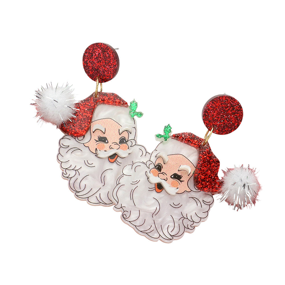 iLLASPARKZ Glittered Resin Pom Santa Dangle Earrings