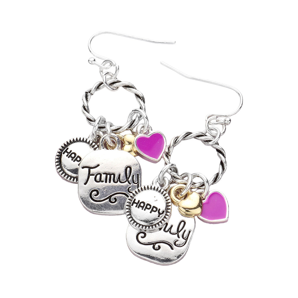 iLLASPARKZ Braided Open Circle Happy Family Enamel Heart Dangle Earrings