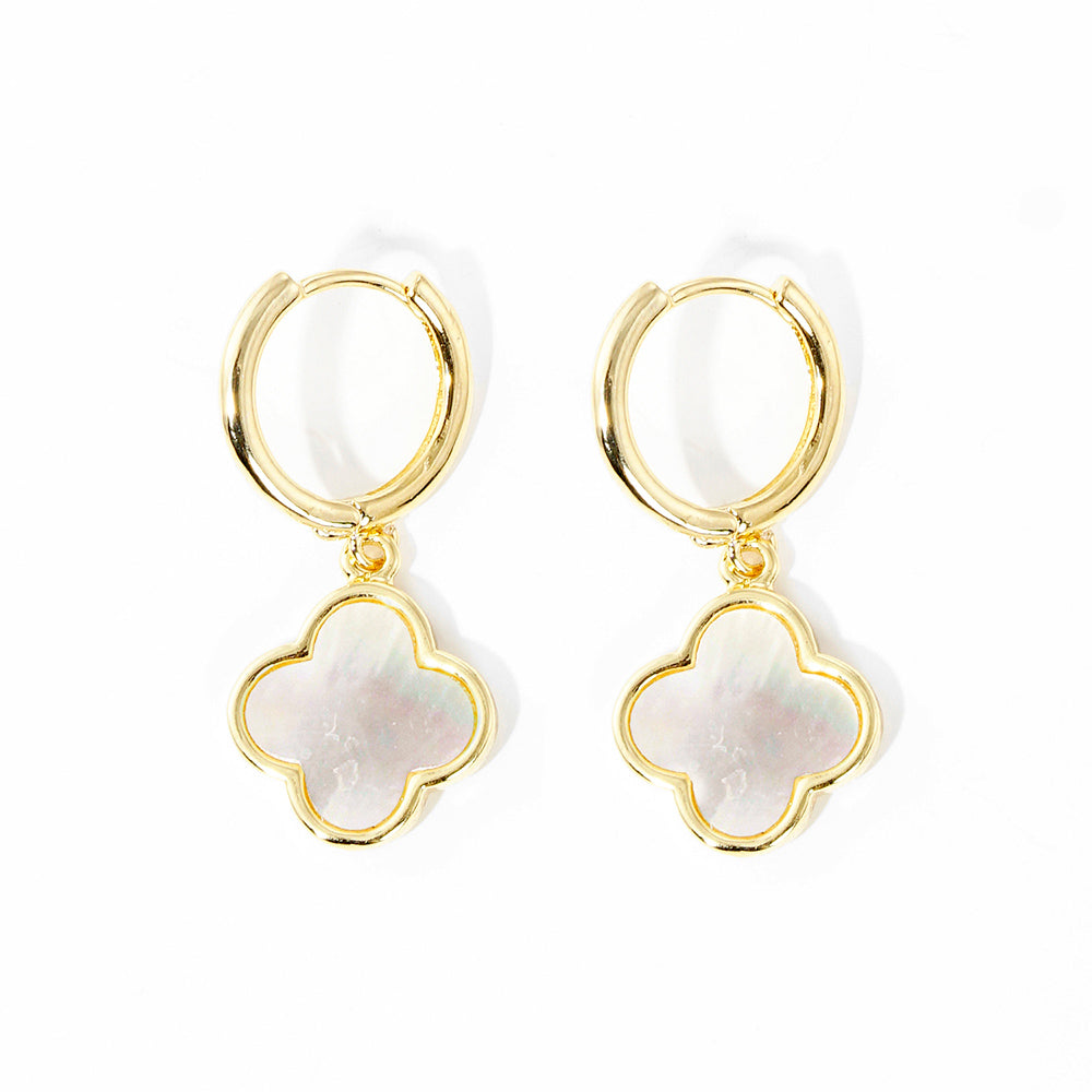 iLLASPARKZ Gold Dipped Mother of Pearl Quatrefoil  Link Dangle Huggie Hoop Earrings