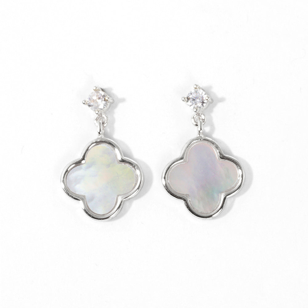 iLLASPARKZ White Gold Dipped CZ Stone Mother of Pearl Quatrefoil Link Dangle Earrings