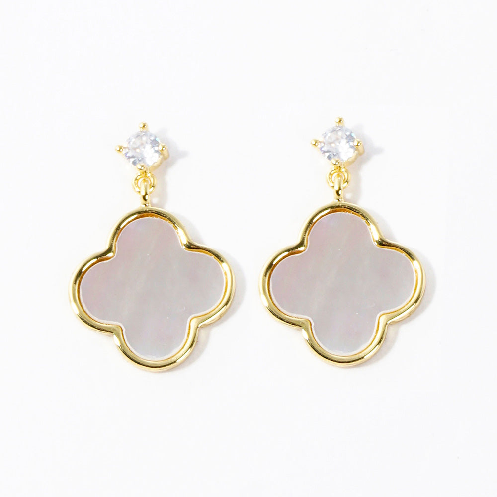 iLLASPARKZ Gold Dipped CZ Mother of Pearl Quatrefoil Link Dangle Earrings