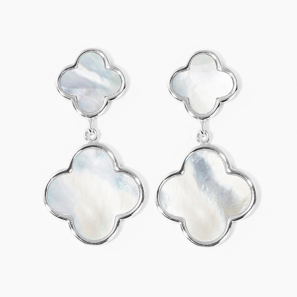 iLLASPARKZ White Gold Dipped Double Mother of Pearl Quatrefoil Link Dangle Earrings