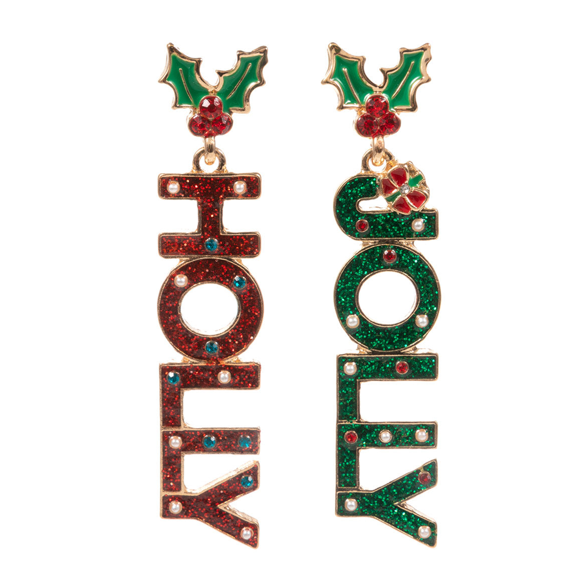 iLLASPARKZ Enamel Holly Jolly Christmas Message Dangle Earrings