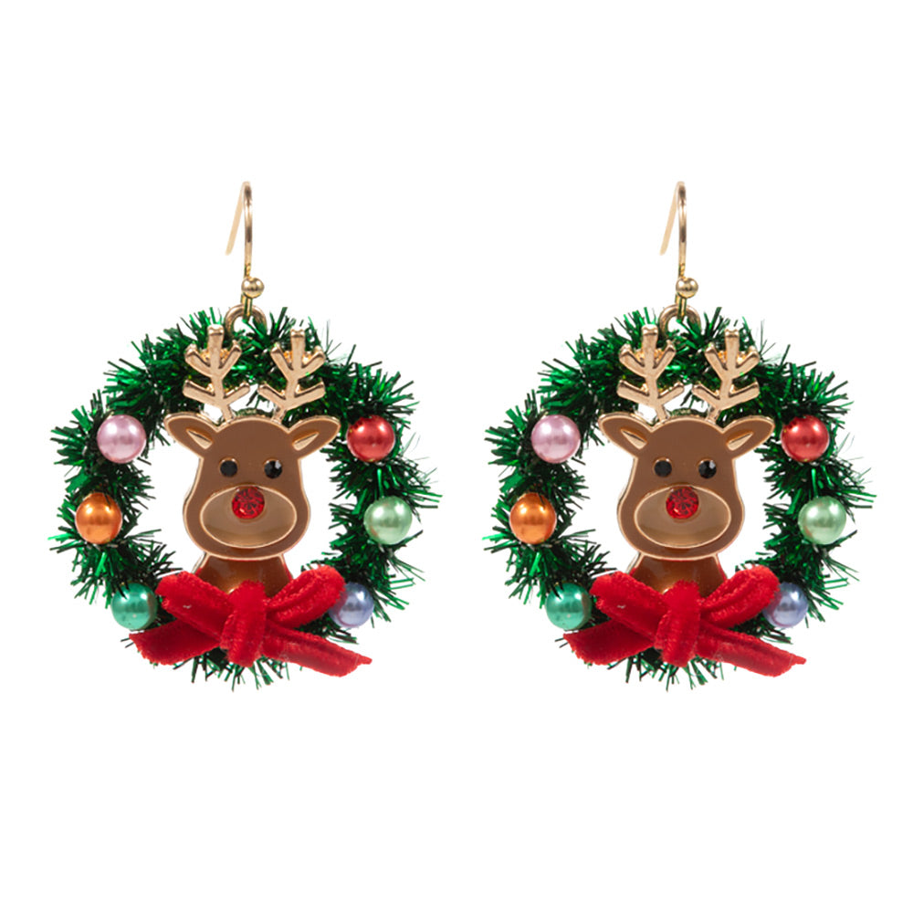 iLLASPARKZ Enamel Rudolph Christmas Wreath Dangle Earrings