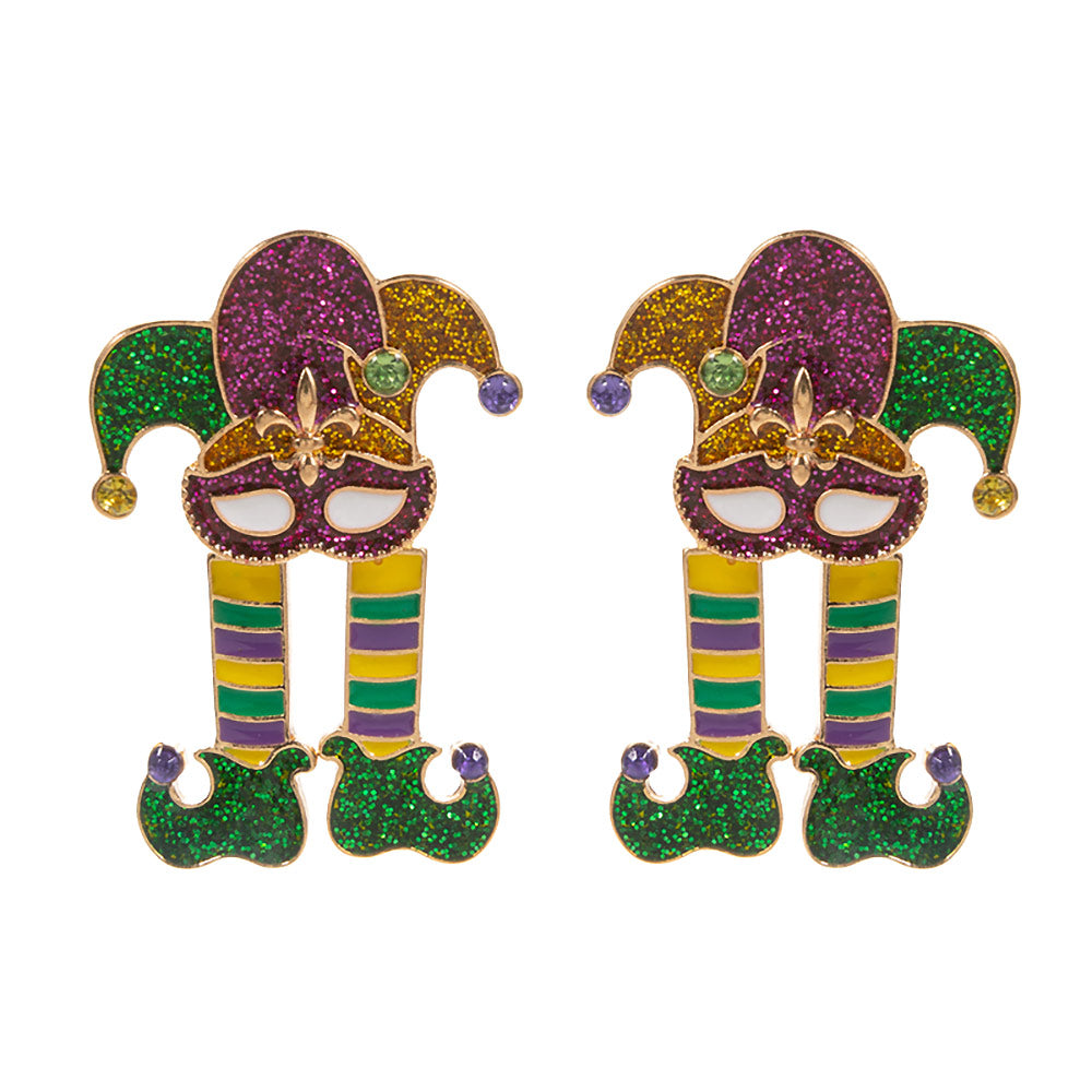 iLLASPARKZ Glittered Enamel Mardi Gras Jester Earrings