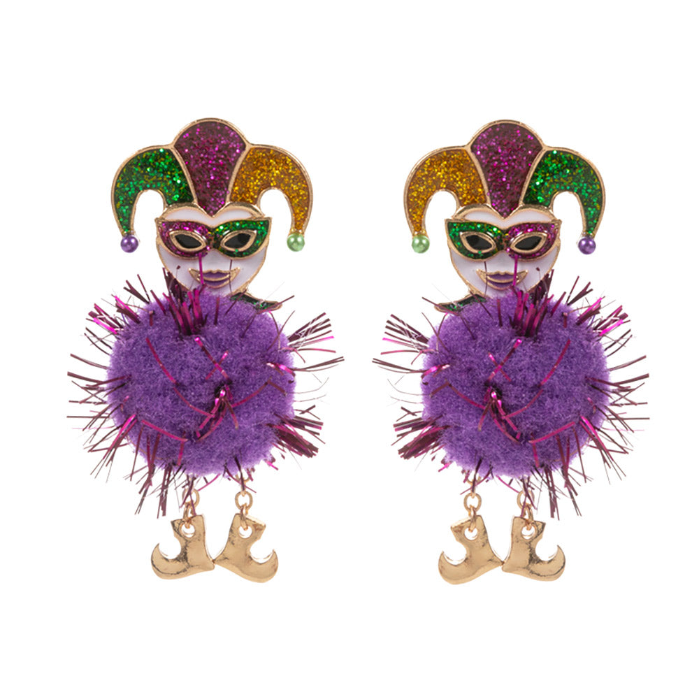 iLLASPARKZ Glittered Enamel Mardi Gras Jester Pom Pointed Earrings