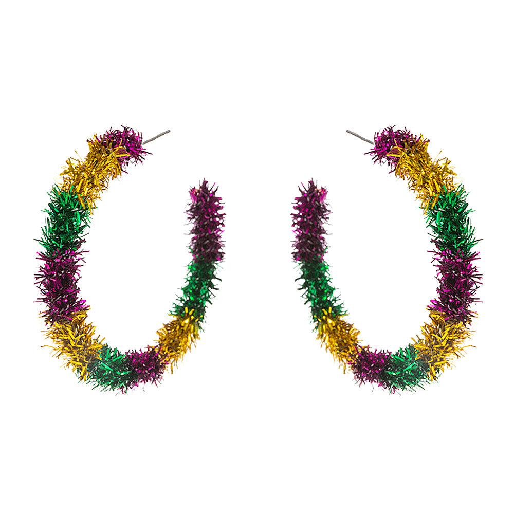 iLLASPARKZ Mardi Gras Tinsel Hoop Earrings