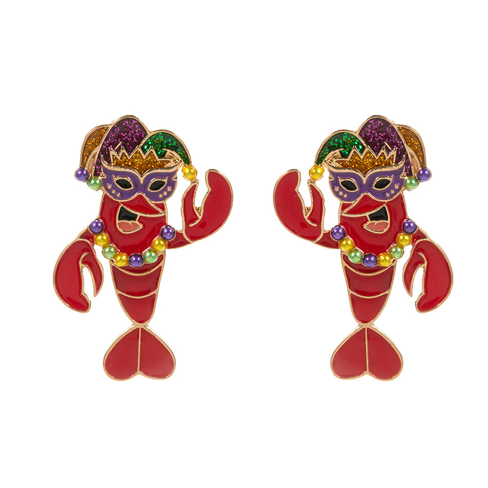 iLLASPARKZ Glittered Enamel Mardi Gras Crawfish Earrings