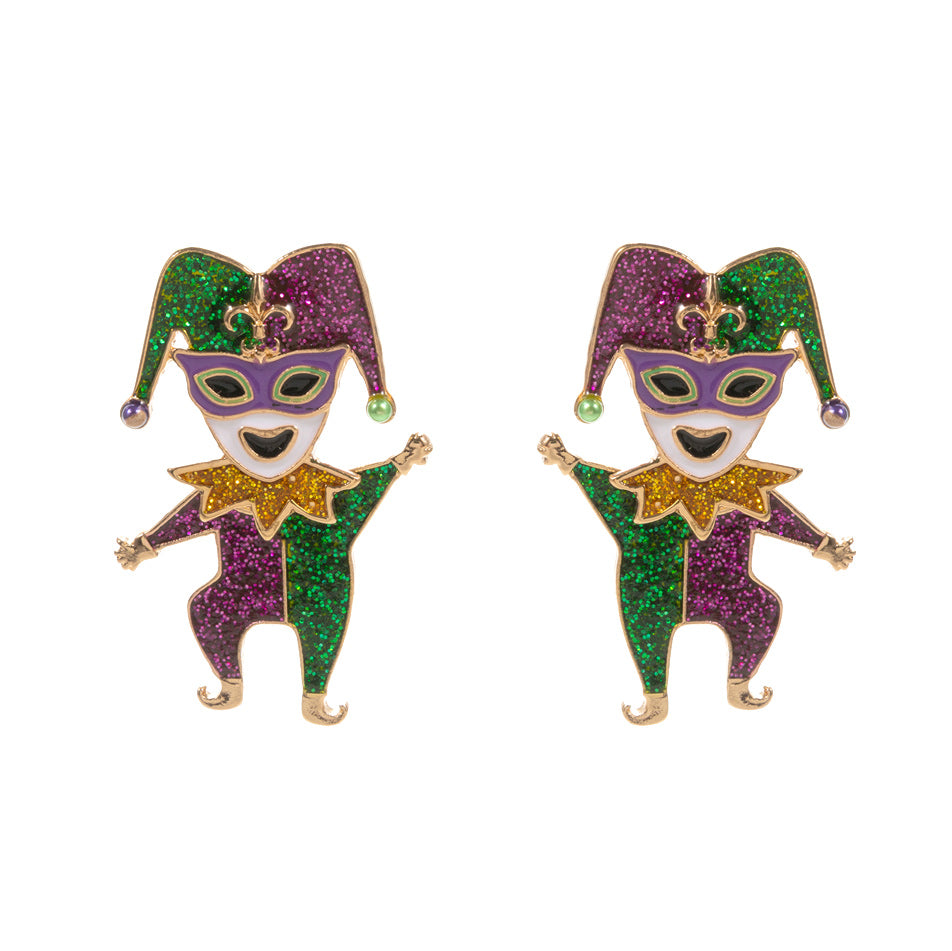 iLLASPARKZ Glittered Enamel Mardi Gras Jester Earrings