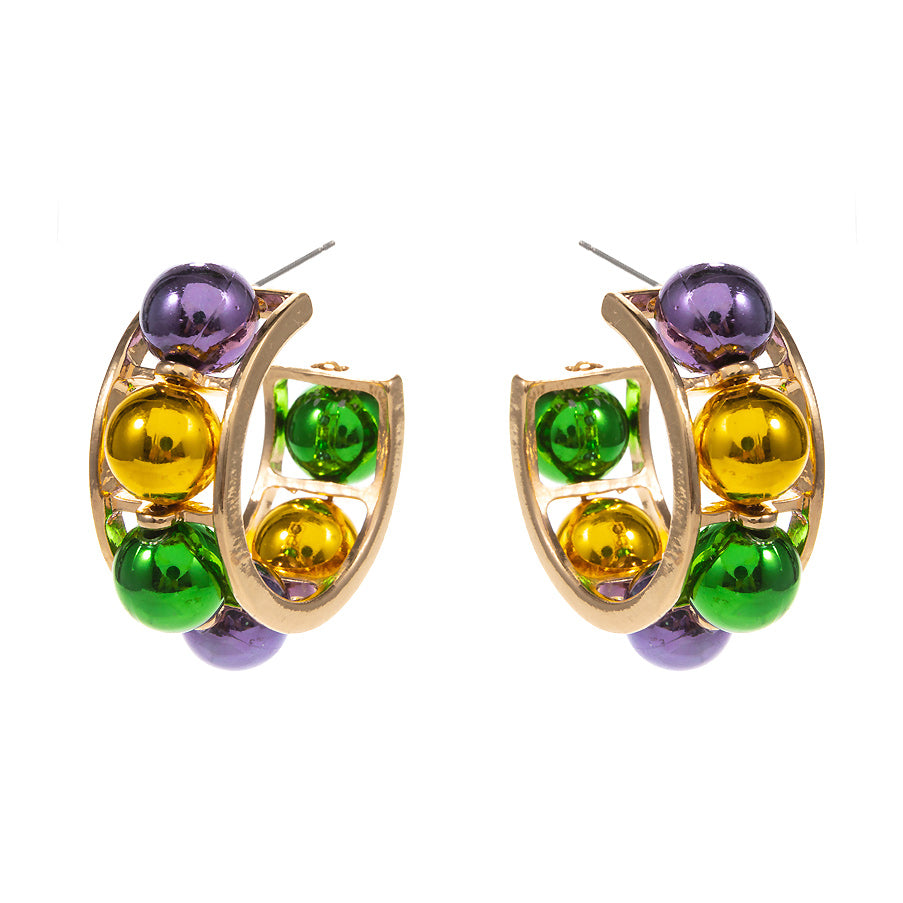 iLLASPARKZ Mardi Gras Metal Ball Pointed Hoop Earrings