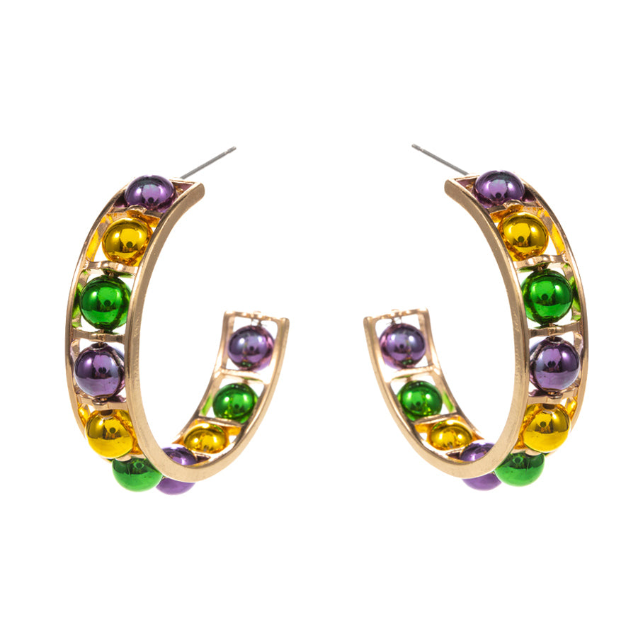 iLLASPARKZ Mardi Gras Metal Ball Pointed Hoop Earrings