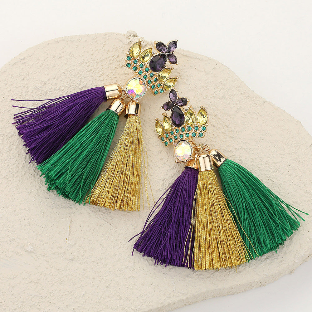 iLLASPARKZ Mardi Gras Tassel Dangle Earrings