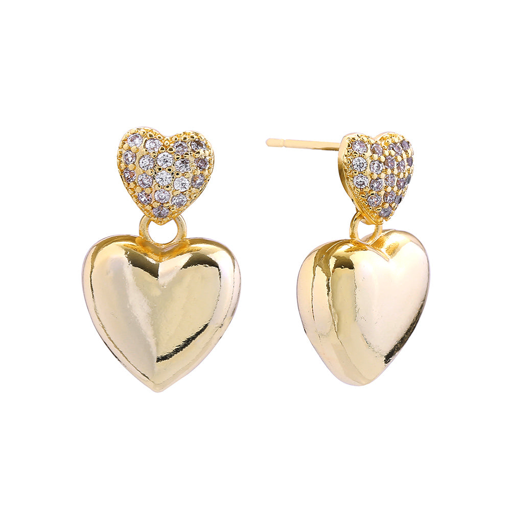 iLLASPARKZ 14K Gold Dipped CZ Stone Paved Double Heart Dangle Earrings