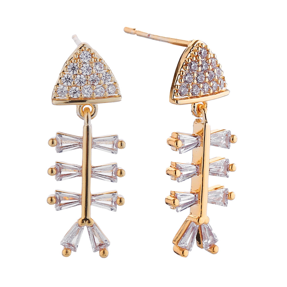 iLLASPARKZ 14K Gold Dipped CZ Stone Paved Fish Bone Earrings