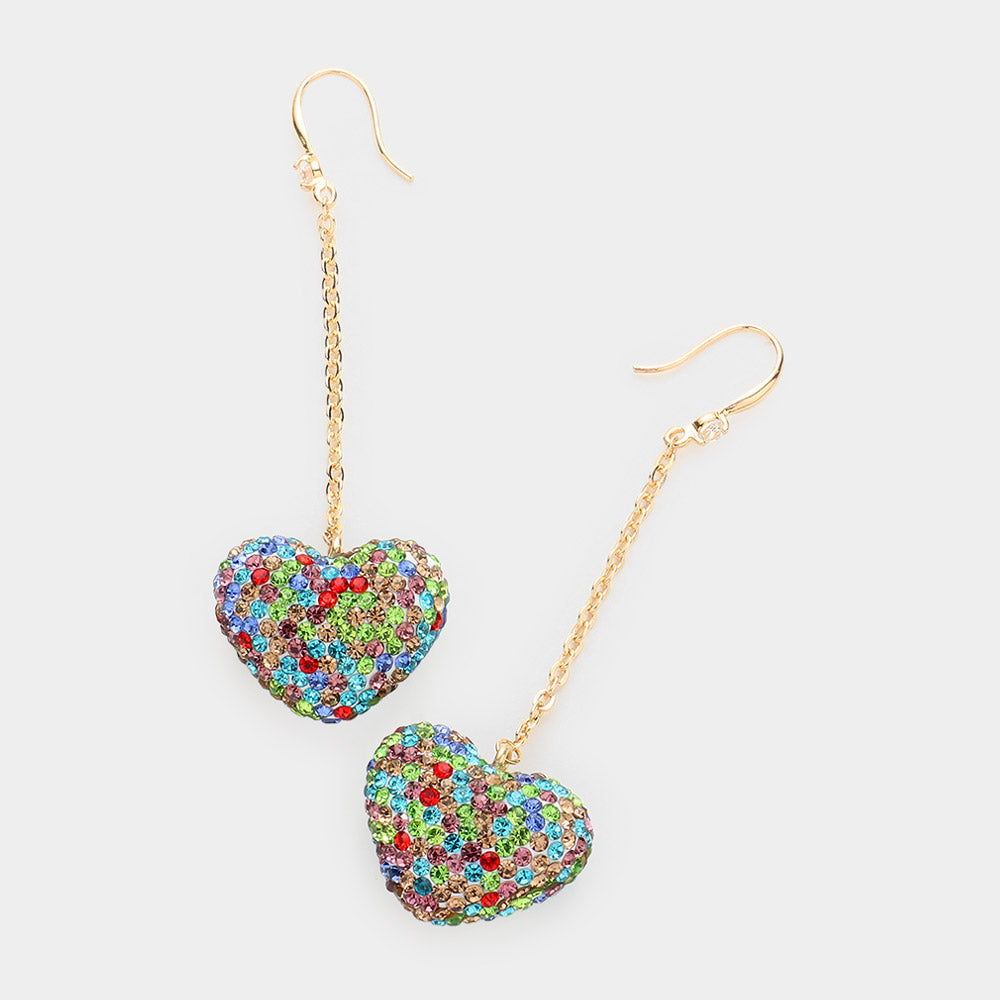 iLLASPARKZ Dropped Rhinestone Pave Heart Dangle Earrings