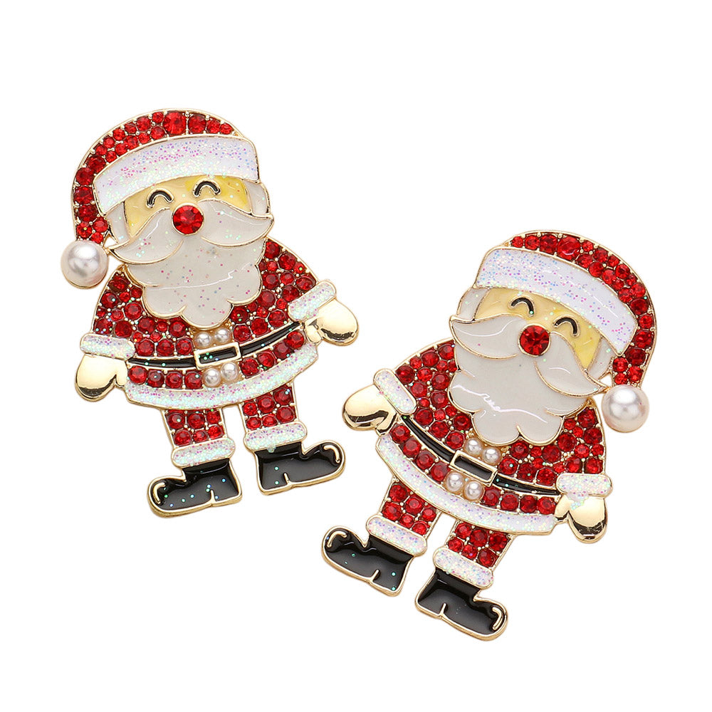 iLLASPARKZ Pearl Pointed Stone Paved Enamel Santa Earrings