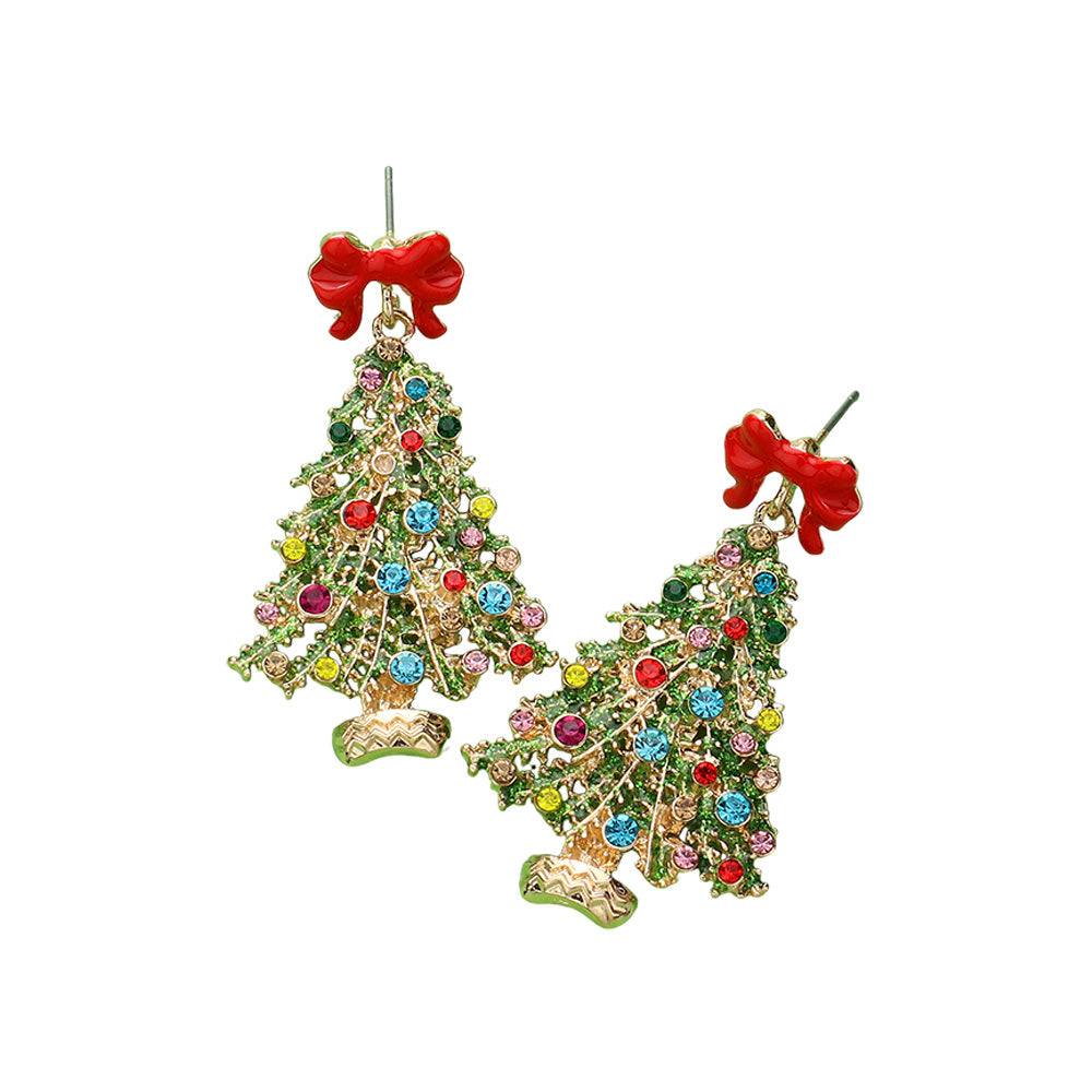 iLLASPARKZ Stone Embellished Christmas Tree Dangle Earrings