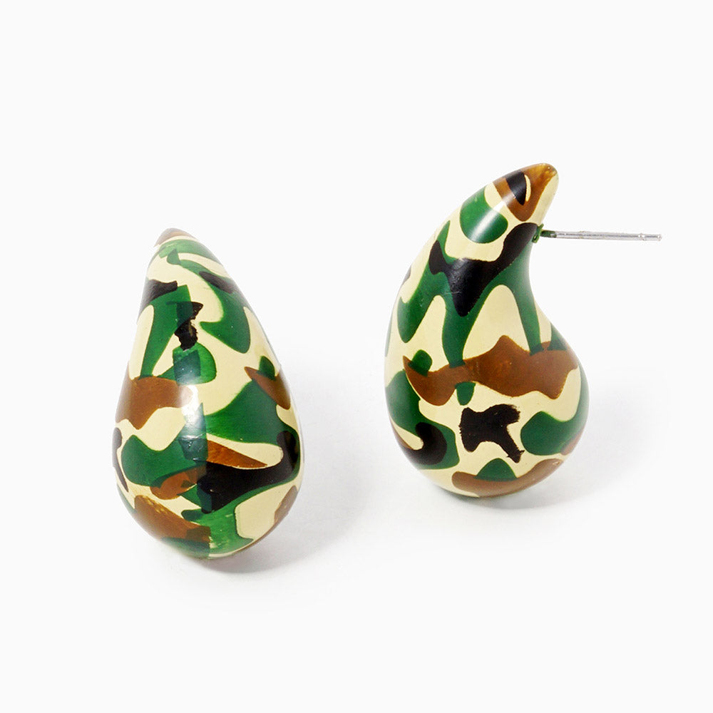 iLLASPARKZ Gold Dipped Camouflage Wood Teardrop Earrings