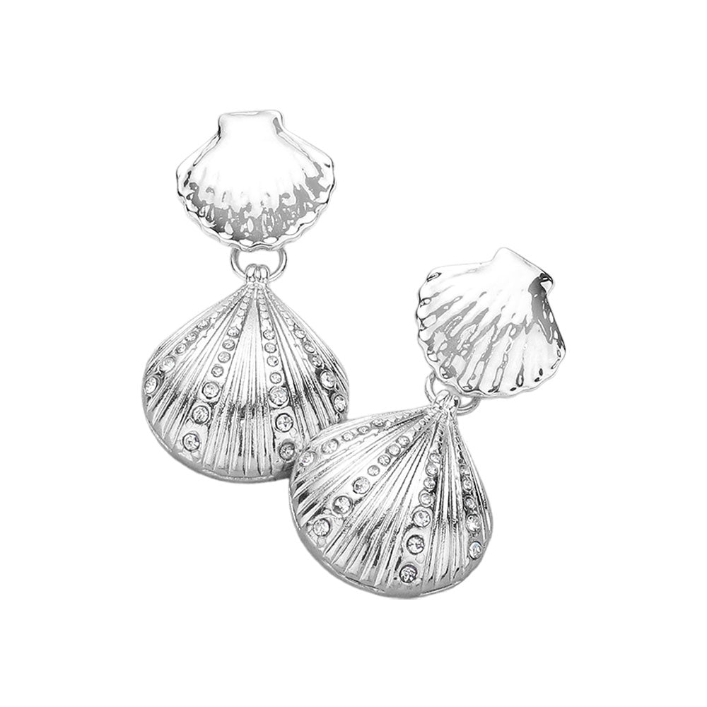 iLLASPARKZ Rhinestone Pointed Metal Seashell Dangle Earrings